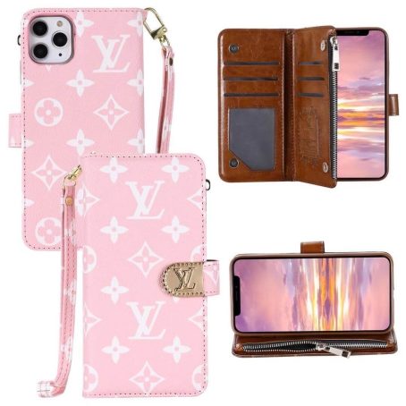 Louis Vuitton Pink Monogram Zipper Wallet iPhone 14 13 12 11 Pro Max X XR 7 8 Plus Case