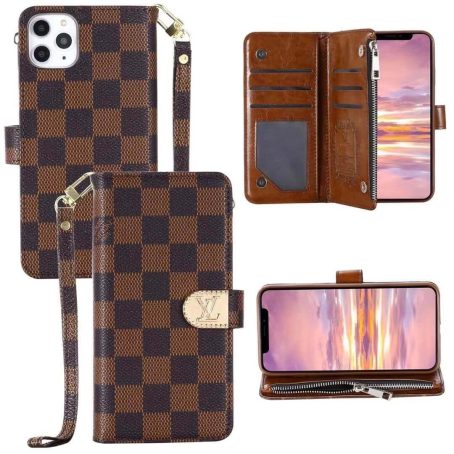 Louis Vuitton Brown Checkered Zipper Wallet iPhone 14/ 13/ 12/ 11 Pro Max Xs  Xr 8 Plus Case