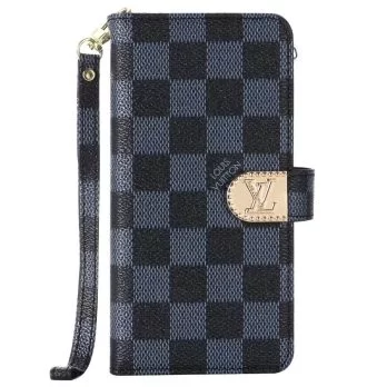 Louis Vuitton Black Checkered Zipper Wallet iPhone 13 14 12 11 Pro Max X XR 7 8 Plus Case