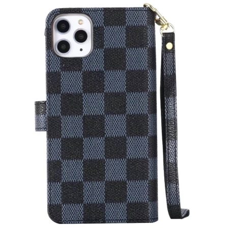 Louis Vuitton Black Checkered Zipper Wallet iPhone 13 14 12 11 Pro Max X XR 7 8 Plus Case