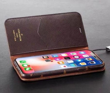 Louis Vuitton Brown/Red Monogram Wallet Case for iPhone 14 13 11 12 Pro Max 12 13 Mini Max Xs Max XR 7 8 Plus