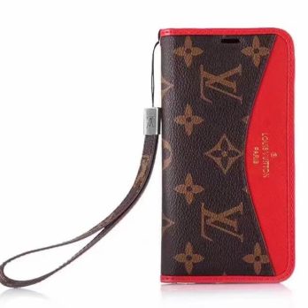 Louis Vuitton Brown/Red Monogram Wallet Case for iPhone 14 13 11 12 Pro Max 12 13 Mini Max Xs Max XR 7 8 Plus