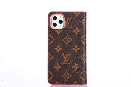 [CLASSIC]Louis Vuitton Brown/Rose red Monogram Wallet Case for iPhone 12 11 13 14 Pro Max Xs Max XR 7 8 Plus