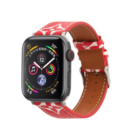 Louis Vuitton Apple Watch Band Straps Compatible iWatch 6 5 4 3 2 1 38mm 40mm 41mm 42mm 44mm 45mm Replacement Band - Red