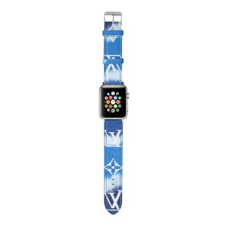 Louis Vuitton Apple Watch Band Straps Compatible iWatch 6 5 4 3 2 1 38mm 40mm 41mm 42mm 44mm 45mm Replacement Band - Beach Blue