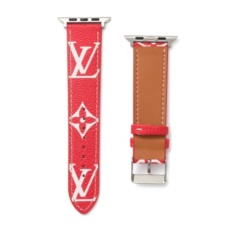 Louis Vuitton Apple Watch Band Straps Compatible iWatch 6 5 4 3 2 1 38mm 40mm 41mm 42mm 44mm 45mm Replacement Band - Red