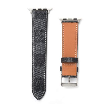 Louis Vuitton Apple Watch Band Straps Compatible iWatch 6 5 4 3 2 1 38mm 40mm 41mm 42mm 44mm 45mm Replacement Band - Black Check