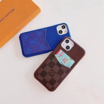 Louis Vuitton Monogram Blue Leather Card Holder Case for iPhone 11 12 13 Pro Max