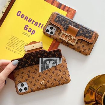 Louis Vuitton Dauphine mm Monogram Brown Back Flip Case for iPhone 11 12 13 Pro Max
