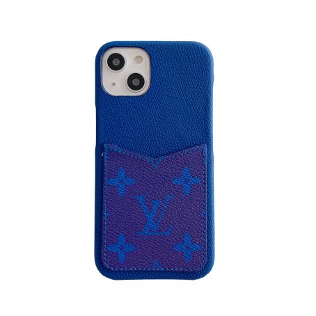 Louis Vuitton Monogram Blue Leather Card Holder Case for iPhone 11 12 13 Pro Max