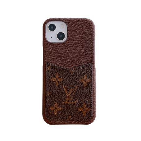 Louis Vuitton Monogram Brown Leather Card Holder Case for iPhone 11 12 13 Pro Max