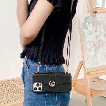 Louis Vuitton Black Leather Back Flip Wallet Case for iPhone 14 15 13 12 11 Pro Max Xs Max XR 7 8 Plus