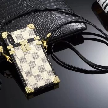 Louis Vuitton Eye Trunk Case for iPhone 7 8 Plus 13 Mini 12 11 14 15 Pro Max Xs Max XR - White Checkerboard
