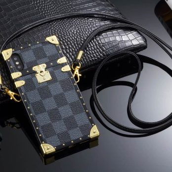 Louis Vuitton Eye Trunk Case for iPhone 7 8 Plus 13 Mini 12 11 14 15 Pro Max Xs Max XR - Black Checkerboard