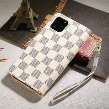 Louis Vuitton Monogram Wallet Case for iPhone 12 11 13 14 15 Pro Max 12 13 Mini Max Xs Max XR 7 8 Plus - White Checkerboard