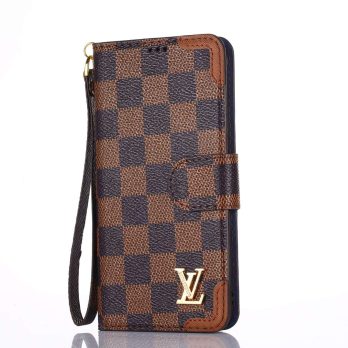 Louis Vuitton Vintage Brown Checkered Wallet Case for iPhone 12 11 13 Pro Max Xs Max XR 7 8 Plus 12 Mini