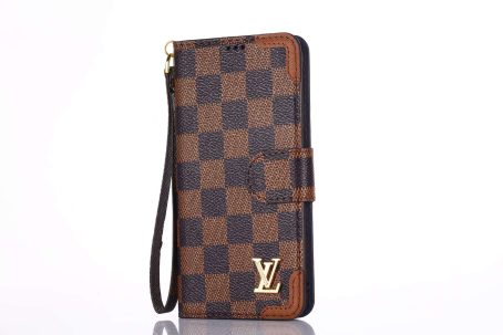 Louis Vuitton Vintage Brown Checkered Wallet Case for iPhone 12 11 13 Pro Max Xs Max XR 7 8 Plus 12 Mini