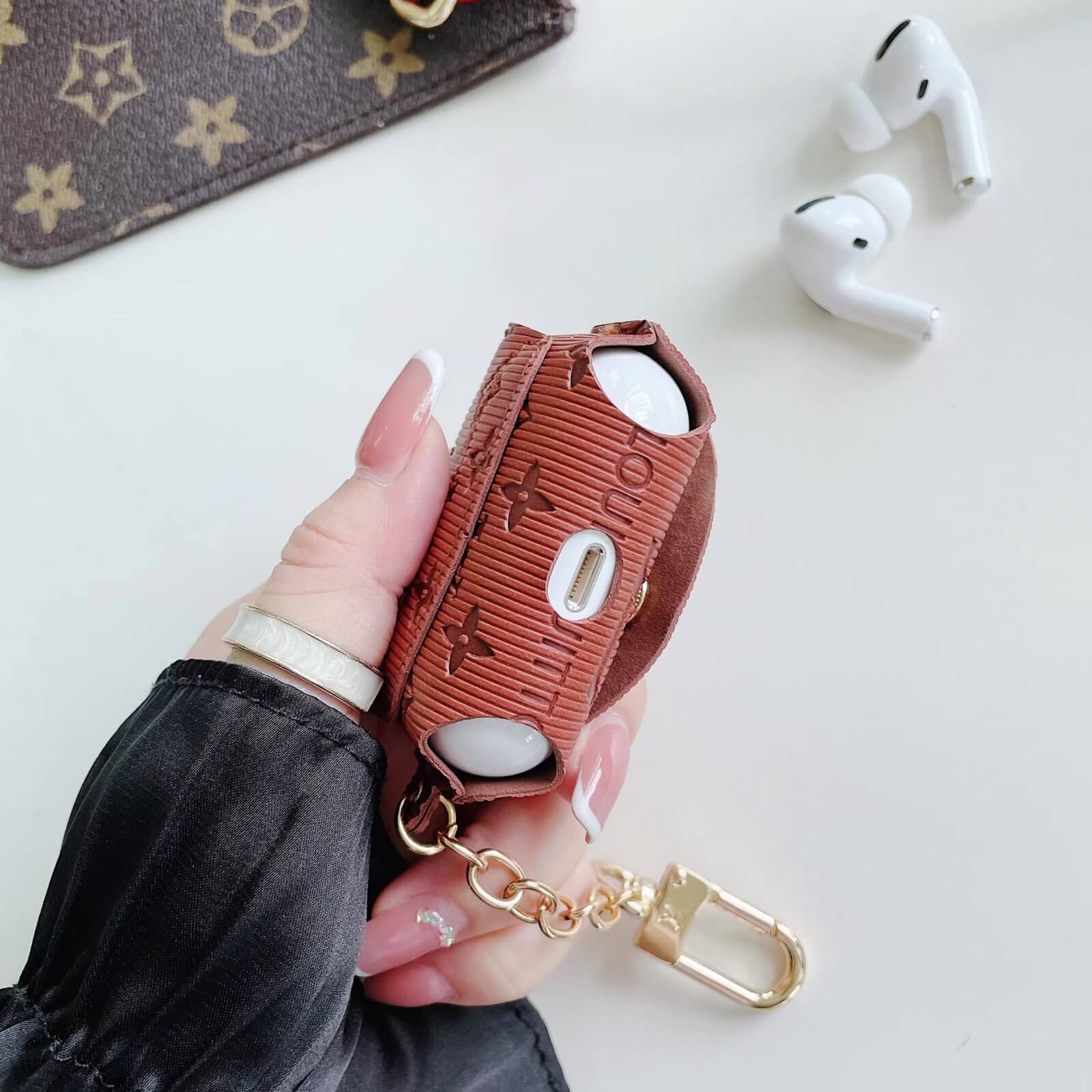 Louis Vuitton Leather Case Protective Cover Airpods 1 2 3 Pro