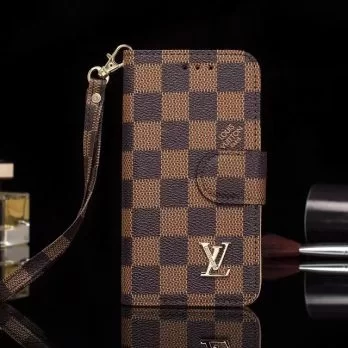Louis Vuitton Brown Checkered Wallet Case for iPhone 12 11 13 14 Pro Max Xs Max XR 7 8 Plus