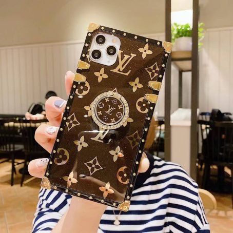 Louis Vuitton Brown Ring Holder Eye Trunk Case for iPhone 7 8 Plus 13 14 12 11 Pro Max Xs Max XR