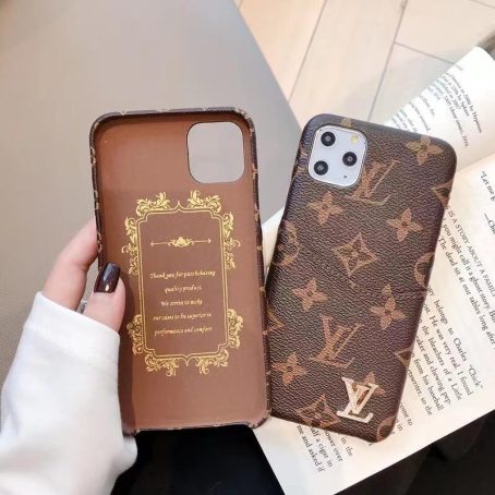 Louis Vuitton Brown S Monogram Card Holder Thin Case for iPhone 14 13 12 11 Pro Max XR Xs 7 8 Plus