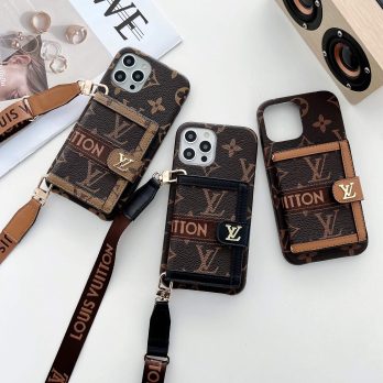 [Crossbody] Louis Vuitton Brown Monogram Back Wallet Case iPhone 15 14 13 Pro Max Xs Max XR 7 8 Plus 12 13 Mini