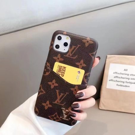 Louis Vuitton Brown S Monogram Card Holder Thin Case for iPhone 14 13 12 11 Pro Max XR Xs 7 8 Plus
