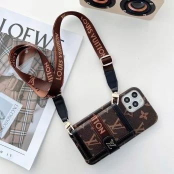 [Crossbody] Louis Vuitton Brown/Black Monogram Back Wallet Case iPhone 15 13 Pro Max Xs Max XR 7 8 Plus 12 13 Mini
