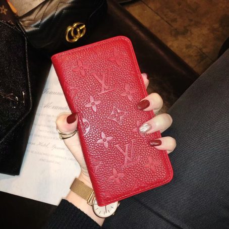 [Genuine Leather]Louis Vuitton Embossed Monogram Wallet Case for iPhone 12 11 Pro Max Xs Max XR 7 8 Plus