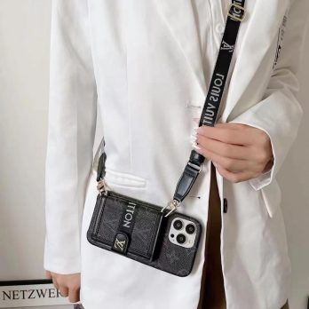 [Crossbody] Louis Vuitton Eclipse Monogram Back Wallet Case iPhone 15 13 Pro Max Xs Max XR 7 8 Plus 14