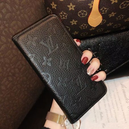 [Genuine Leather]Louis Vuitton Black Monogram Wallet Case for iPhone 14 12 11 13 Pro 12 13 Mini Max Xs Max XR 7 8 Plus