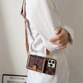 [Crossbody] Louis Vuitton Damier Ebene Monogram Back Wallet Case iPhone 13 Pro Max Xs Max XR 7 8 Plus 15