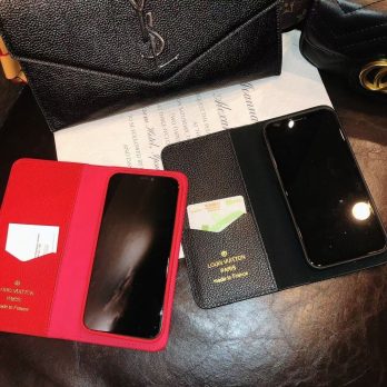 [Genuine Leather]Louis Vuitton Black Monogram Wallet Case for iPhone 14 12 11 13 Pro 12 13 Mini Max Xs Max XR 7 8 Plus
