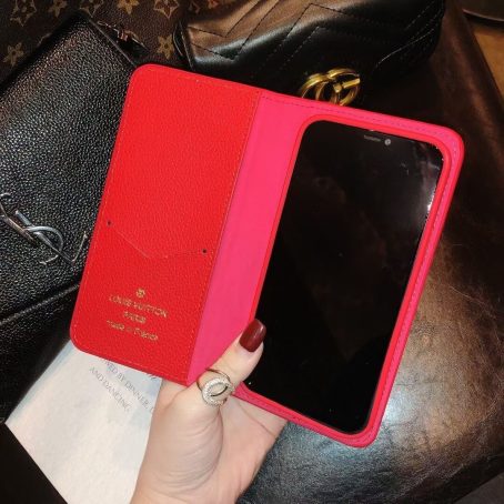 [Genuine Leather]Louis Vuitton Black Monogram Wallet Case for iPhone 14 12 11 13 Pro 12 13 Mini Max Xs Max XR 7 8 Plus