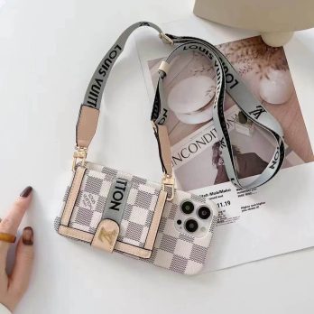 [Crossbody] Louis Vuitton Damier Azur Monogram Back Wallet Case iPhone 13 Pro Max Xs Max XR 7 8 Plus 15 Pro Max