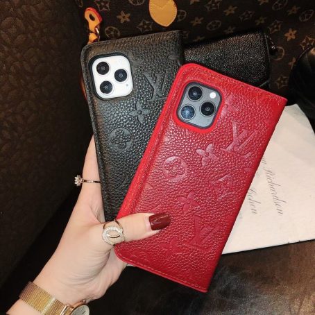 [Genuine Leather]Louis Vuitton Embossed Monogram Wallet Case for iPhone 12 11 Pro Max Xs Max XR 7 8 Plus