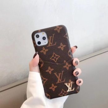 Louis Vuitton Brown Monogram Card Holder Thin Case for iPhone 15 14 13 12 11 Pro Max XR Xs 8 7 Plus