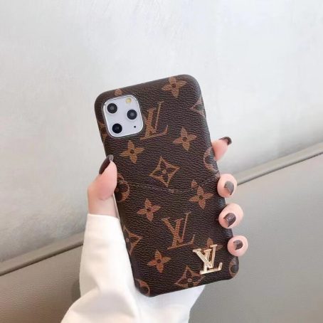 Louis Vuitton Brown Monogram Card Holder Thin Case for iPhone 14 13 12 11 Pro Max XR Xs 8 7 Plus