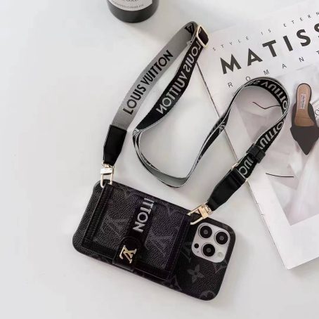 [Crossbody] Louis Vuitton Eclipse Monogram Back Wallet Case iPhone 15 13 Pro Max Xs Max XR 7 8 Plus 14