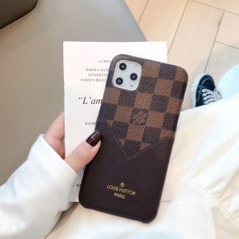 Louis Vuitton Damier Ebene Slim Card Holder Case for iPhone 15 14 13 12 11 Pro Max Xs 7 8 Plus