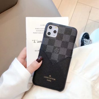 Louis Vuitton Damier Ebene Slim Card Holder Case for iPhone 15 14 13 12 11 Pro Max XR Xs 7 8 Plus