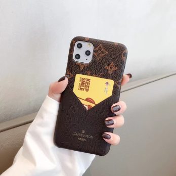 Louis Vuitton Damier Ebene Slim Card Holder Case for iPhone 15 14 13 12 11 Pro Max XR Xs 7 8 Plus