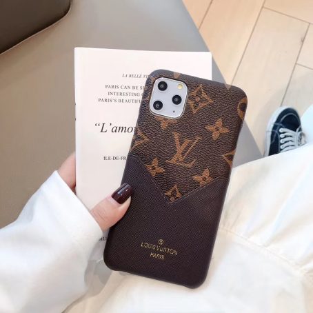 Louis Vuitton Brown Monogram Slim Card Holder Case for iPhone 11 12 13 14 Pro Max