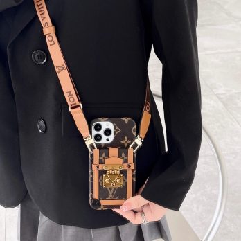 [Vintage] Louis Vuitton Brown Monogram Back Metal Wallet Case iPhone 13 Pro Max Xs Max XR 7 8 Plus 14 15