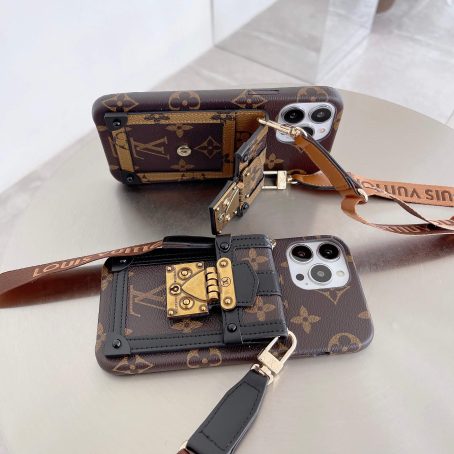 [Vintage] Louis Vuitton Brown Monogram Back Metal Wallet Case iPhone 13 Pro Max Xs Max XR 7 8 Plus 14 15