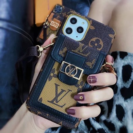 Louis Vuitton Dauphine mm Black Monogram Card Holder Case iPhone 15 13 14 Pro Max Xs Max XR 7 8 Plus 12 Pro Max