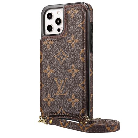 [Crossbody] Louis Vuitton Brown Monogram Back Flip Wallet Case iPhone 14 13 Pro Max Xs Max XR 7 8 Plus 12 13 Mini