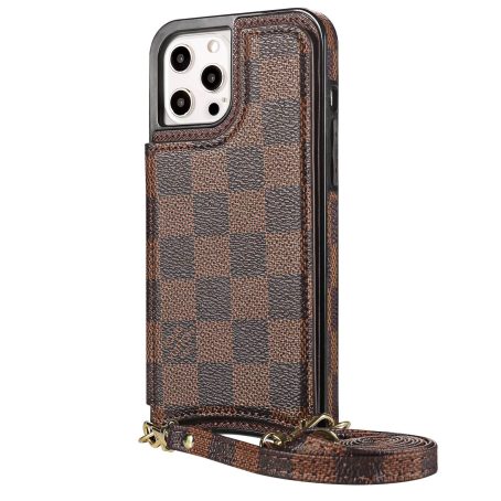 [Crossbody] Louis Vuitton Damier Ebene Back Flip Wallet Case iPhone 14 13 Pro Max Xs Max XR 7 8 Plus 13 12 Mini
