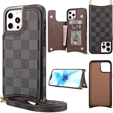 [Crossbody] Louis Vuitton Damier E Back Flip Wallet Case iPhone 14 13 Pro Max Xs Max XR 7 8 Plus 13 12 Mini