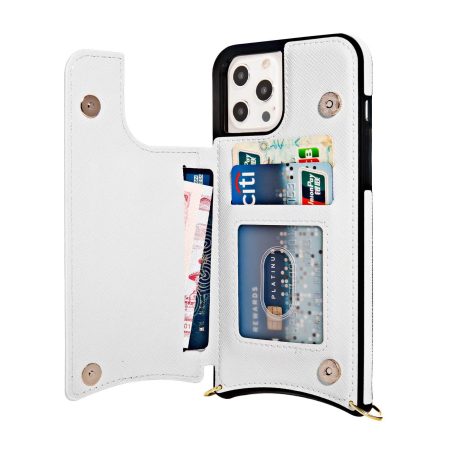 [Crossbody] Louis Vuitton White Canvas Back Flip Wallet Case iPhone 13 14 Pro Max Xs Max XR 7 8 Plus 12 13 Mini